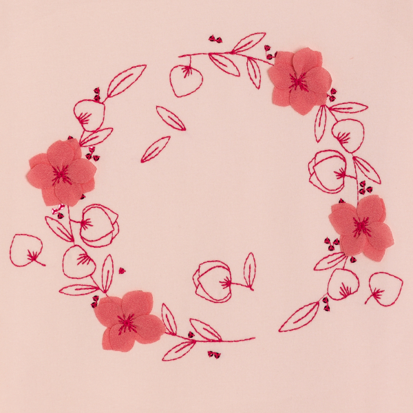 تي شيرت مطرز بأكمام فراشة وردي اللون للفتيات